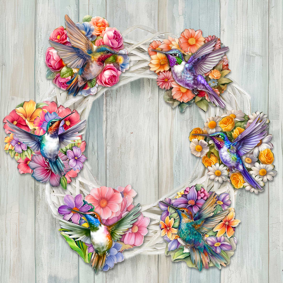 Hummingbirds Clip-On Eco Wood Decorative Ornaments Set of 6 by G. Debrekht - Easter Spring Decor - 8090140C-S6