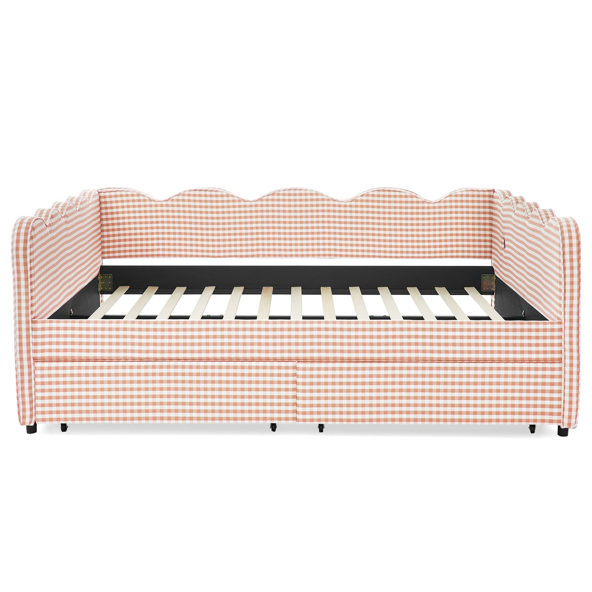 Queen Size Cozy Gingham Daybed with Two Storage Drawers and USB Port