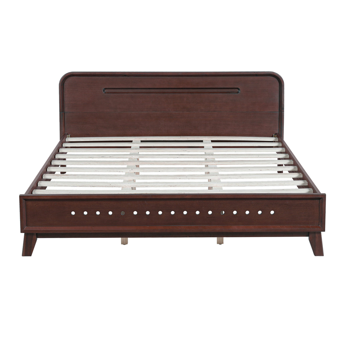 Pine Solid Wood Queen Size Bed, Dark Walnut