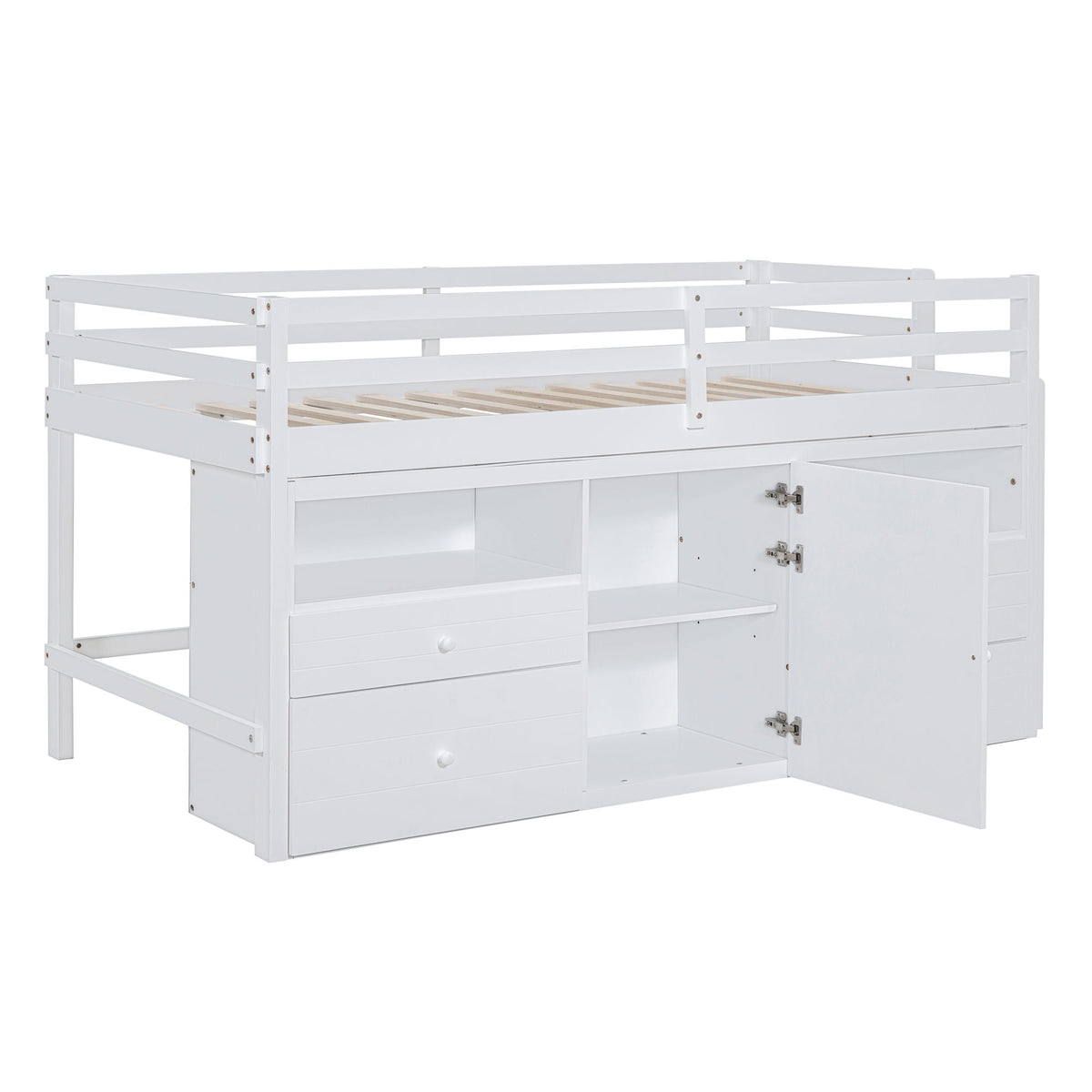 Loft Bed With 4 Drawers, Underneath Cabinet And Shelves