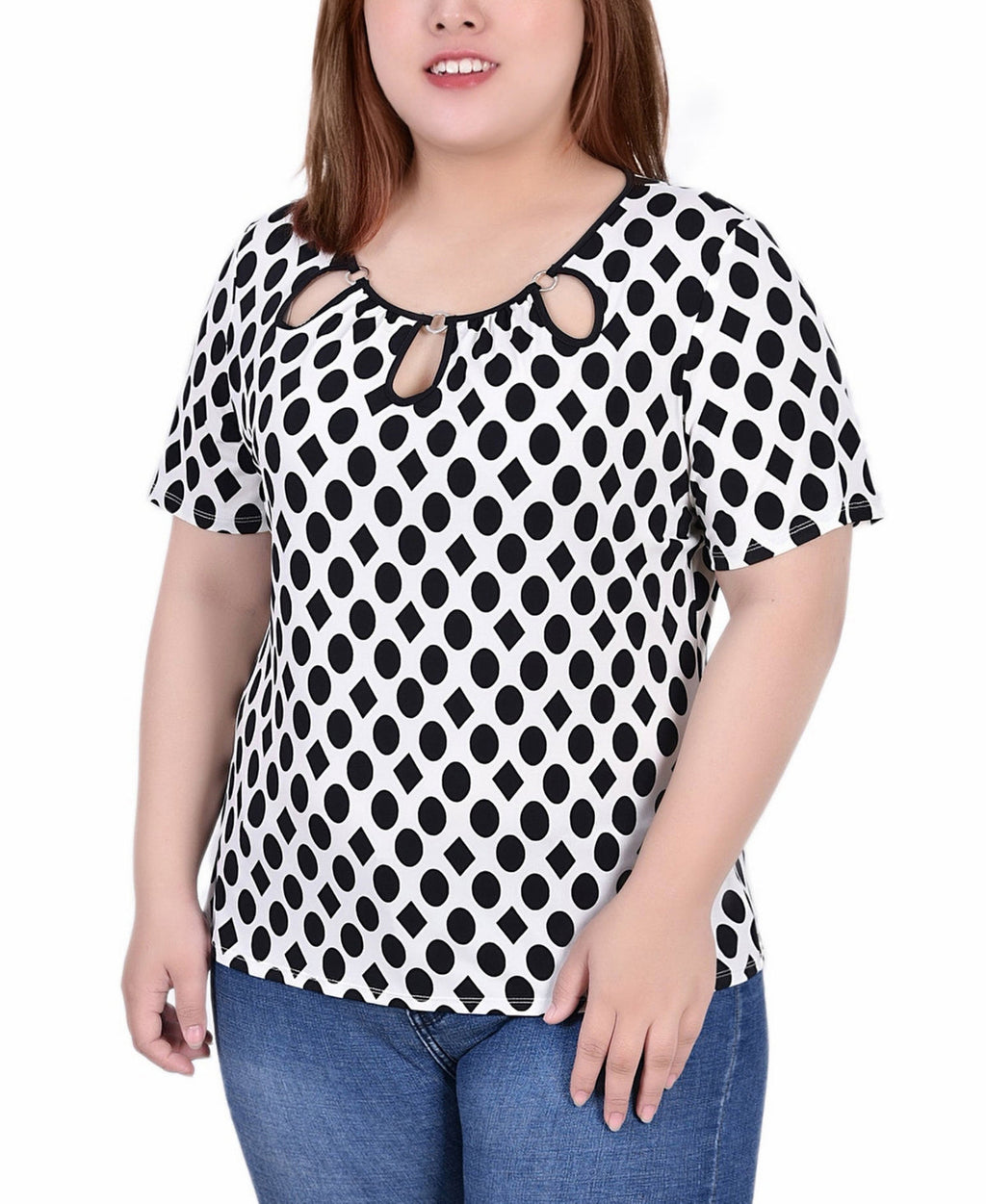 Ny Collection Plus Size Short Sleeve with Ring Details Top, 2X