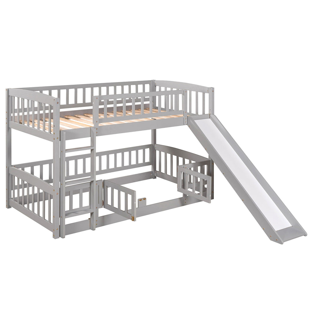Low Bunk Bed With Slide, Fence And Ladder
