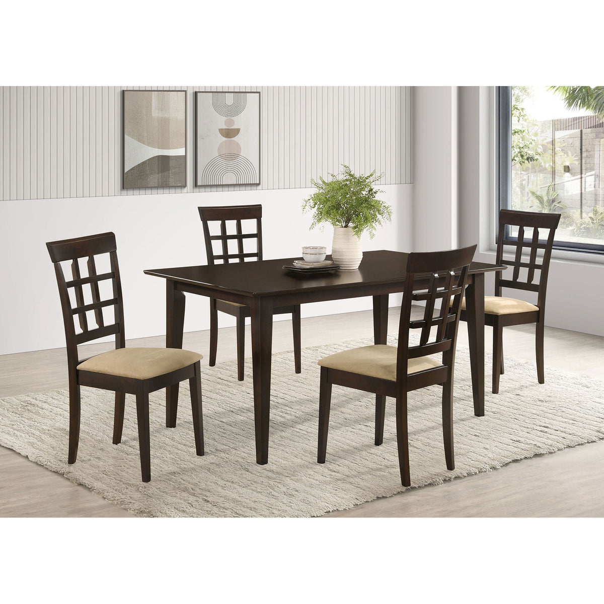 Henin - 5 Piece Dining Set With Lattice Back Chairs - Cappuccino