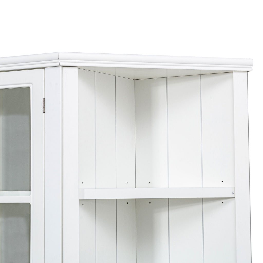Retro Style Wall Suit With Glass Doors, 75.25" Tall Display Cabinets & Triangle Sided Bookshelves - White