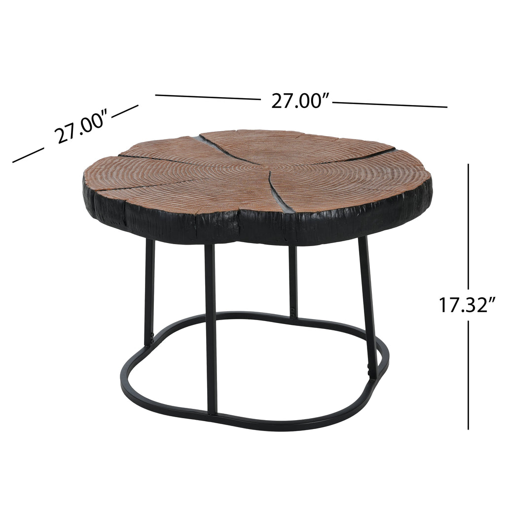 Irregular Coffee Table, 27" Modern MGO Top with Natural Wood & Black Metal Base