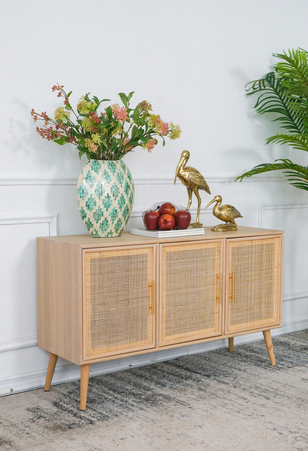 Wooden Accent TV Cabinet With 3 Doors - Brown