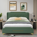Queen Size Leather Bed Frame with Wingback Headboard & Footboard