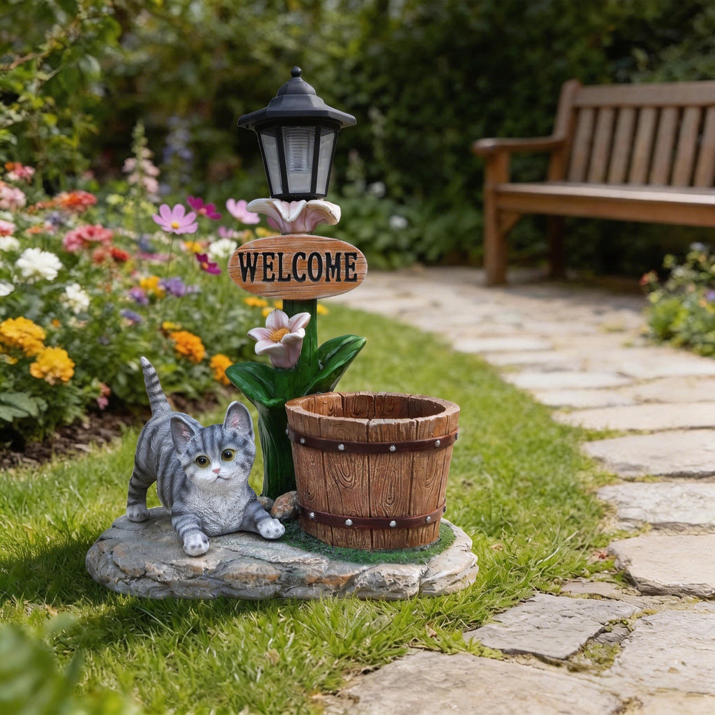 Lying Cat Solar Planter Garden Decor