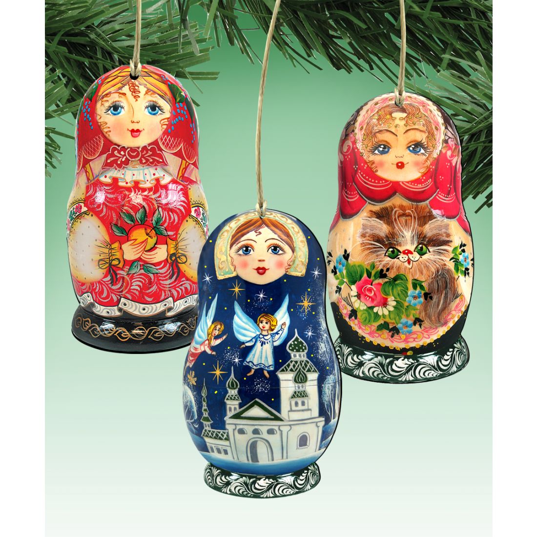 Story Dolls Wooden Ornaments Set of 3 by G. DeBrekht - Christmas Decor - 8100108S3