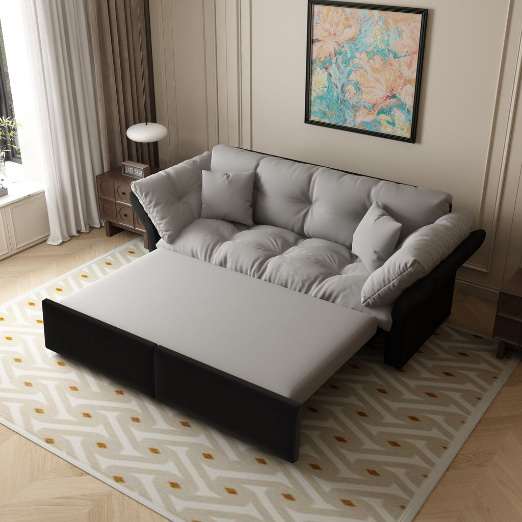 Queen Pull Out Sofa Bed, 3 In 1 Convertible Sleeper Tufted With 2 Soft Pillows