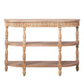 Handcrafted Console Table With Hand Woven Trim, 3 Tier Storage Shelves - Natural