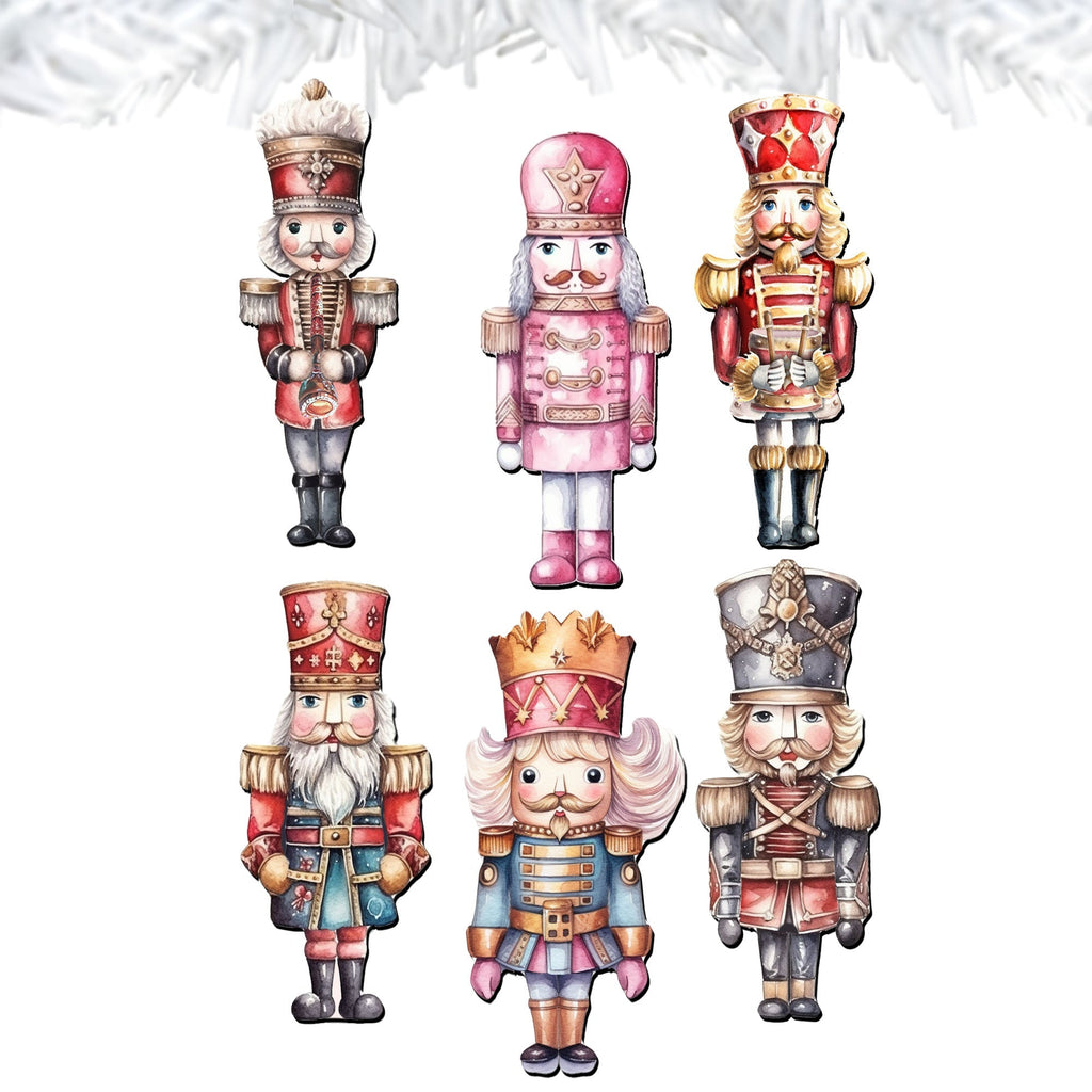 Nutcrackers Clip-On Eco Wood Decorative Ornaments Set of 6 by G. Debrekht - Christmas Decor - 8090008C-S6