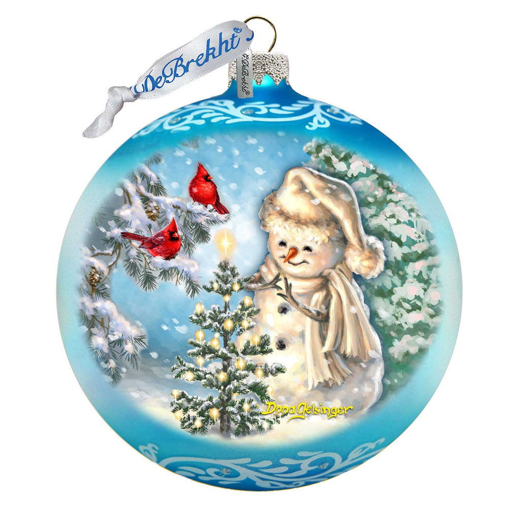 Glowing Snowman Lg Glass Ornament in Blue by Gelsinger - Christmas Decor - 73926B-DG