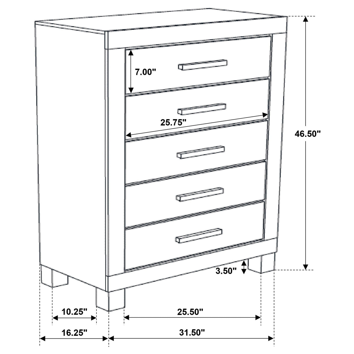 Bren - 5 Drawer Chest With Handles And Block Legs - Rustic