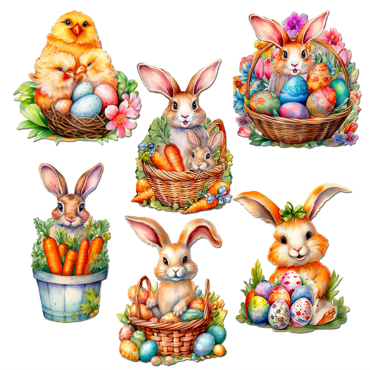 Eggs and Bunnies Decorative Eco Wood Magnets Set of 6 by G. Debrekht - Easter Decor - 8090057G-S6