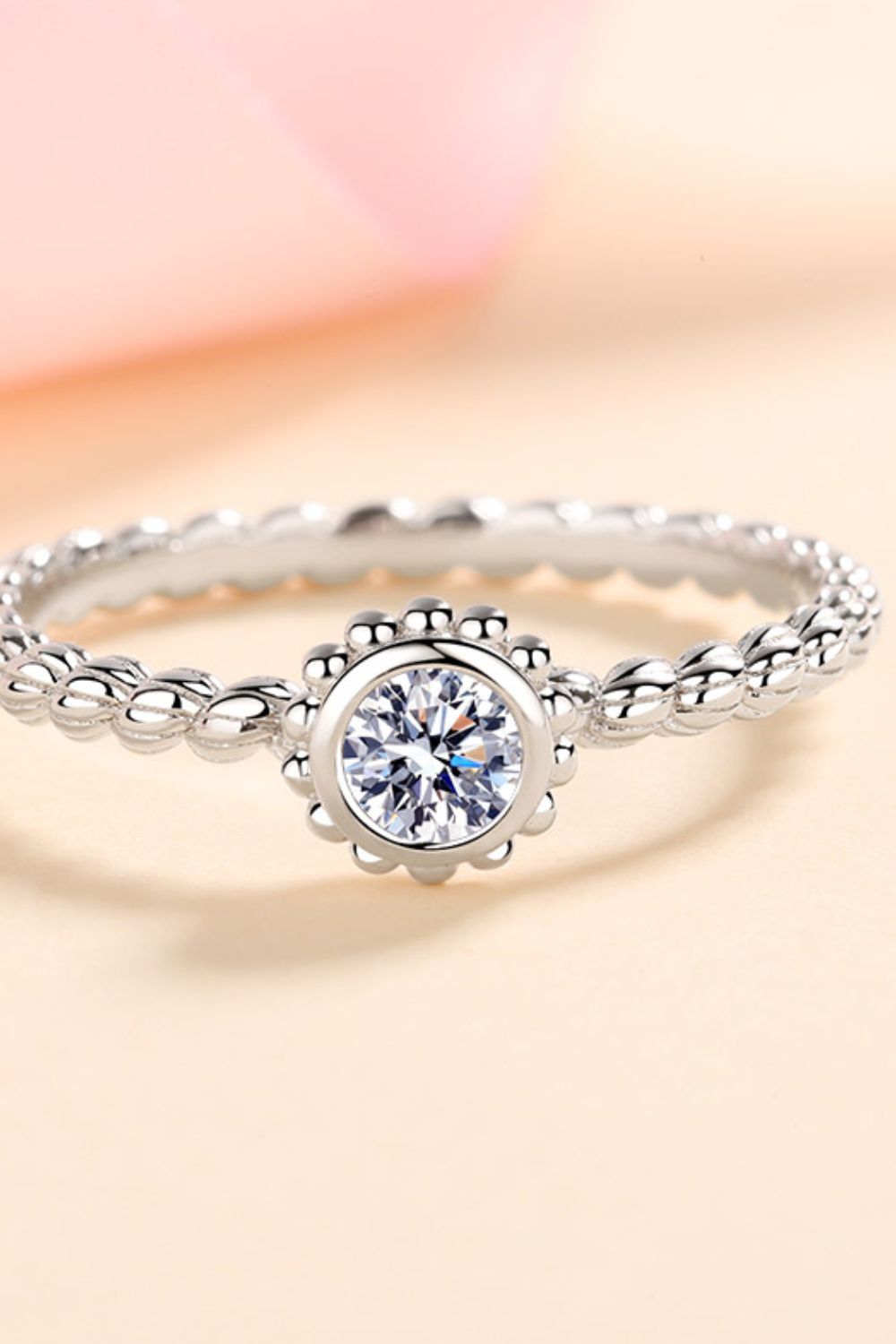 Brilliant Round Cut Sparkala™ Rhodium-Plated Beaded Ring