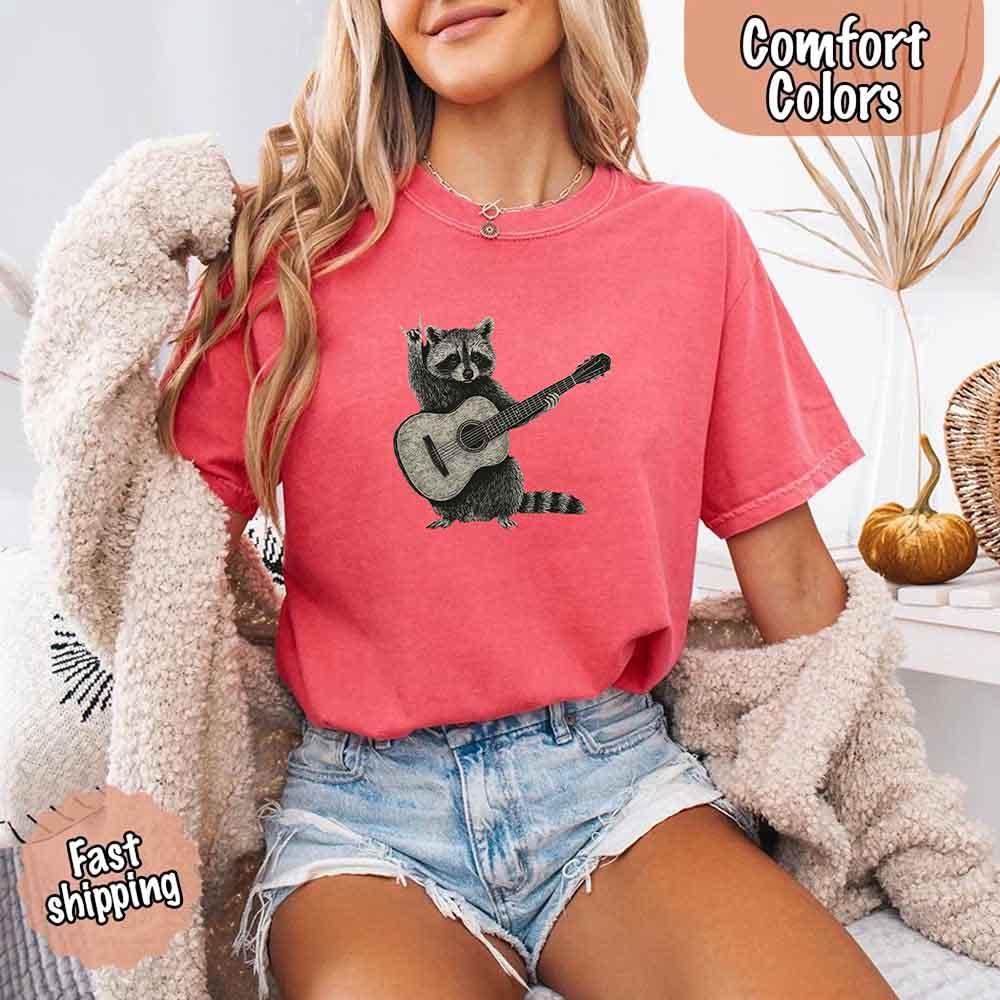 Raccoon Playing A Guitar, Funny Animals Comfort Colors T-Shirt