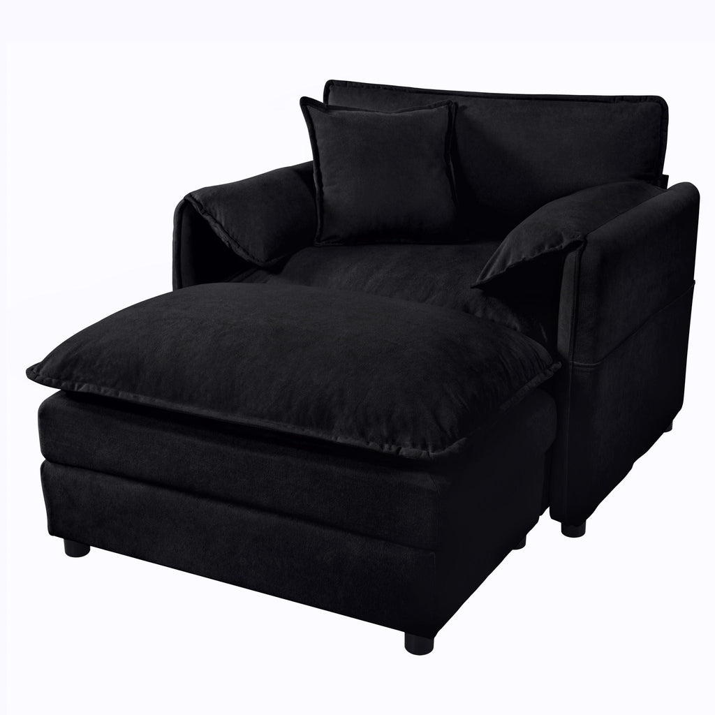 Oversized Chair With Movable Ottoman, Soft Upholstered Lounge Chair