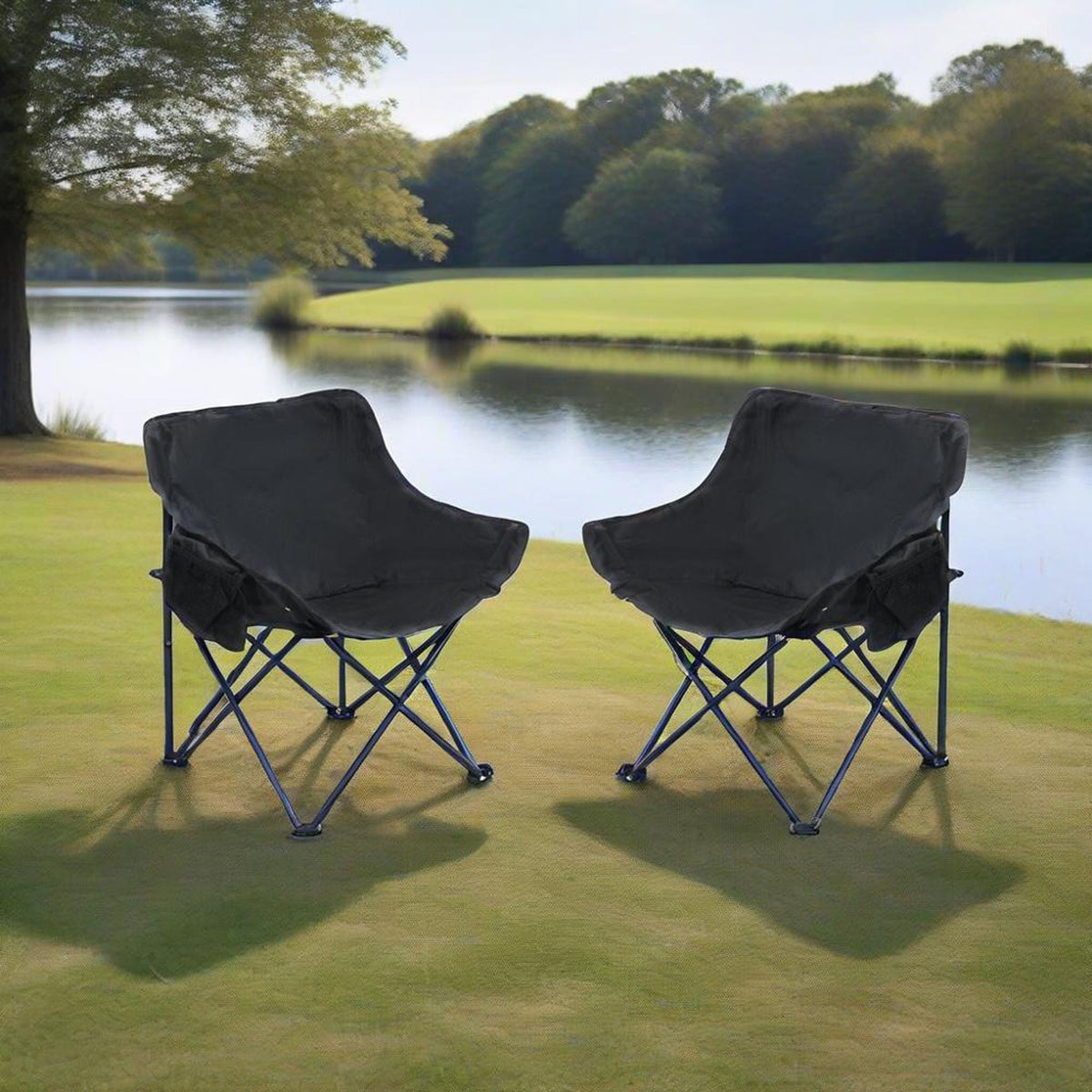2 Pieces Outdoor Camping Chairs Folding / Portable, Comfortable Seating, Durable Steel Fram