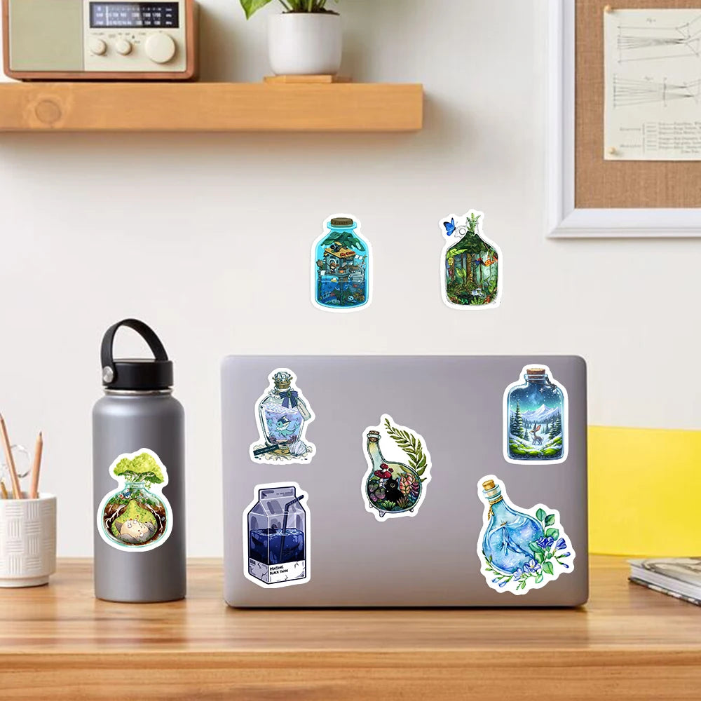Bottle Microscopic Scenery Stickers Fantasy DIY Kids Toy Gift Decal for Phones Luggage Decorative Designs Laptops Waterproof