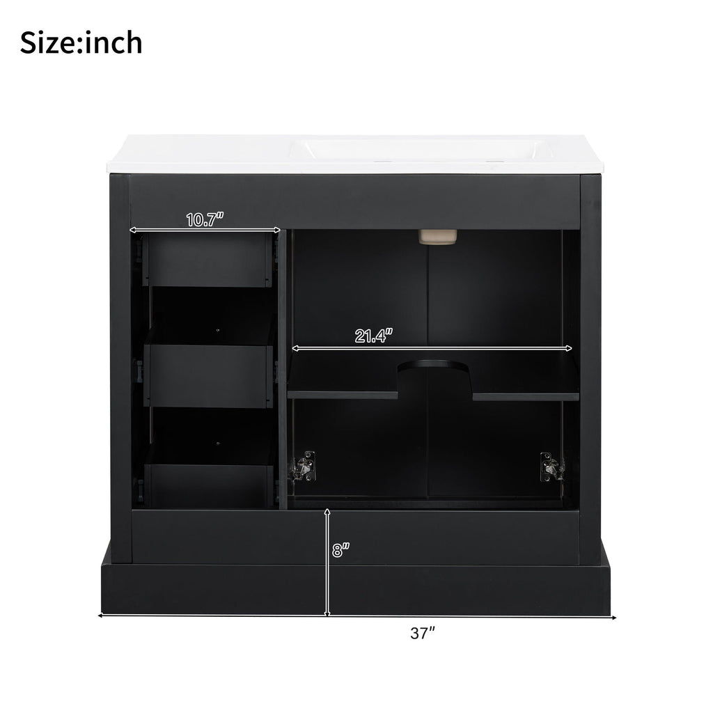 Bathroom Vanity With Sink, Soft-Close Doors, Adjustable U-Shelf, 3 Drawers