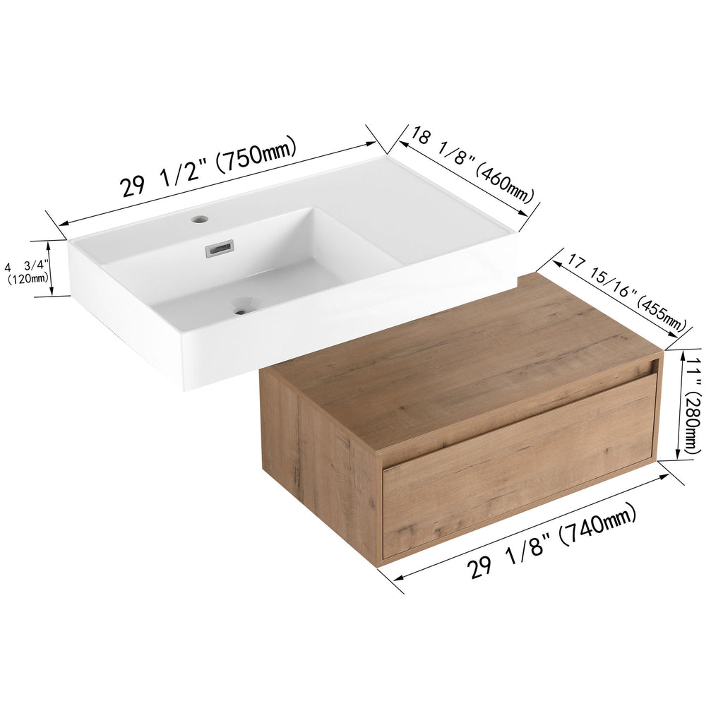 Modern Wall Mounted Bathroom Vanity With Resin Sink And Soft Close Drawer In Imitative - Imitative Oak