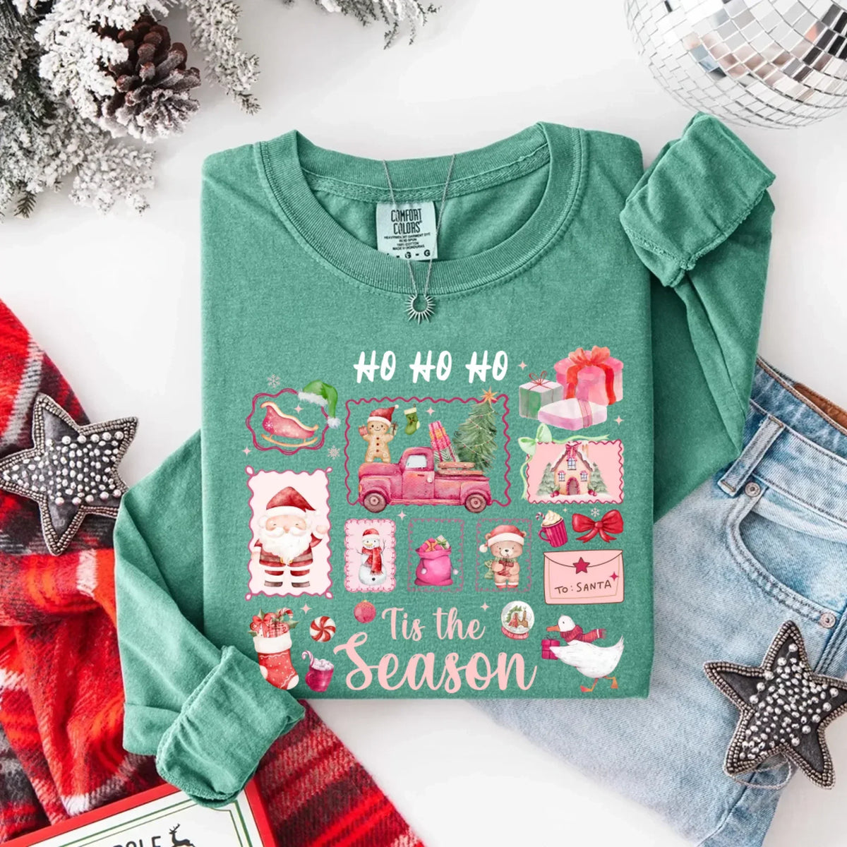 Comfort Colors Long Sleeve Ho Ho Ho Tis The Season Christmas Shirt