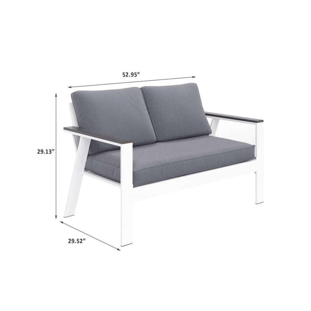 All Weather Patio Loveseat With Armrests & Angled Backrest - White / Gray