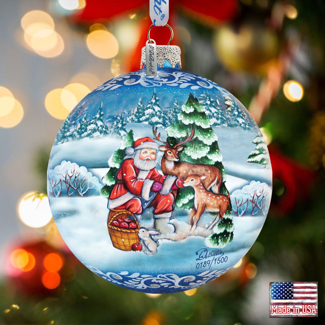 Woodland Watcher Ball Glass Ornament Limited Edition by G. DeBrekht - Christmas Santa Snowman Decor - 73849