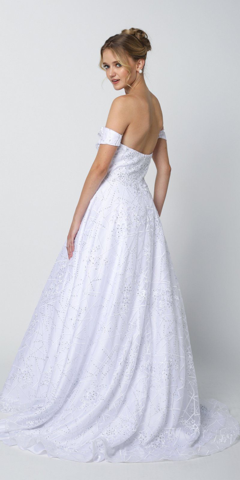 Juliet 692 Long Embroidered Lace Ball Gown Dress With Arm Band