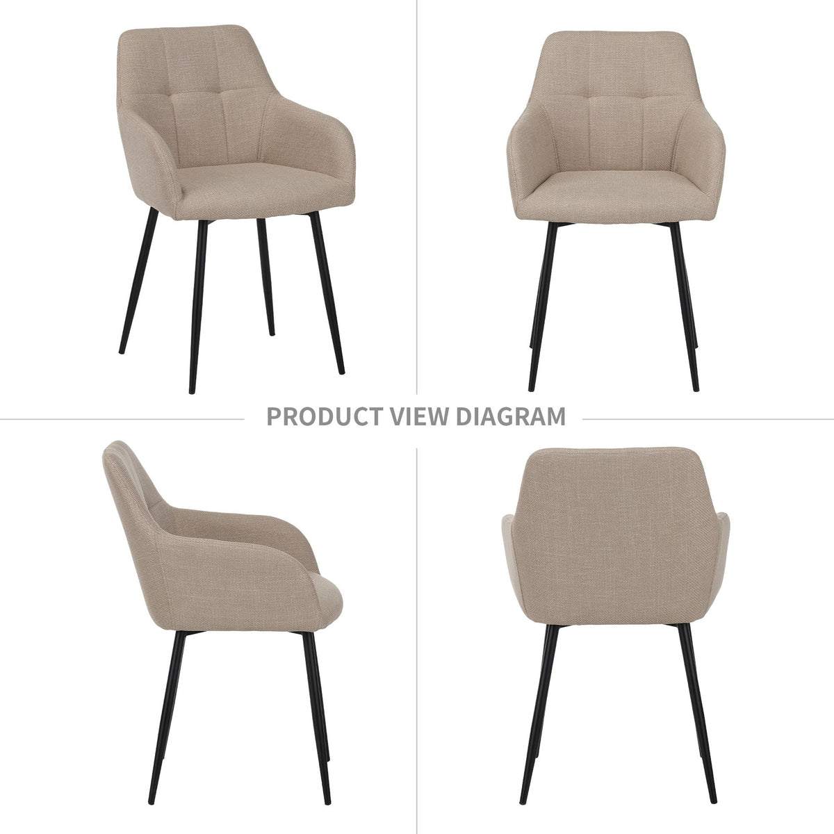 Dining Chair With Backrest And Wide Seat (Set of 2) - Beige