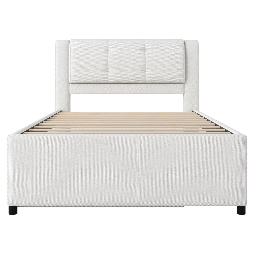 Upholstery Platform Bed With Trundle, Trundle Can Be Flat Or Erected