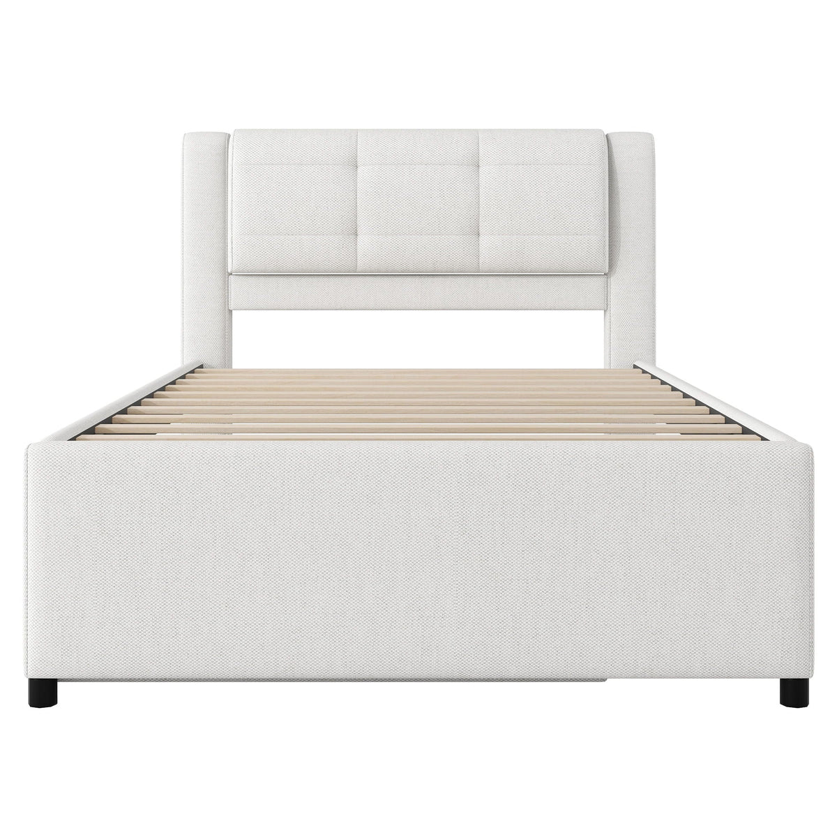 Upholstery Platform Bed With Trundle, Trundle Can Be Flat Or Erected
