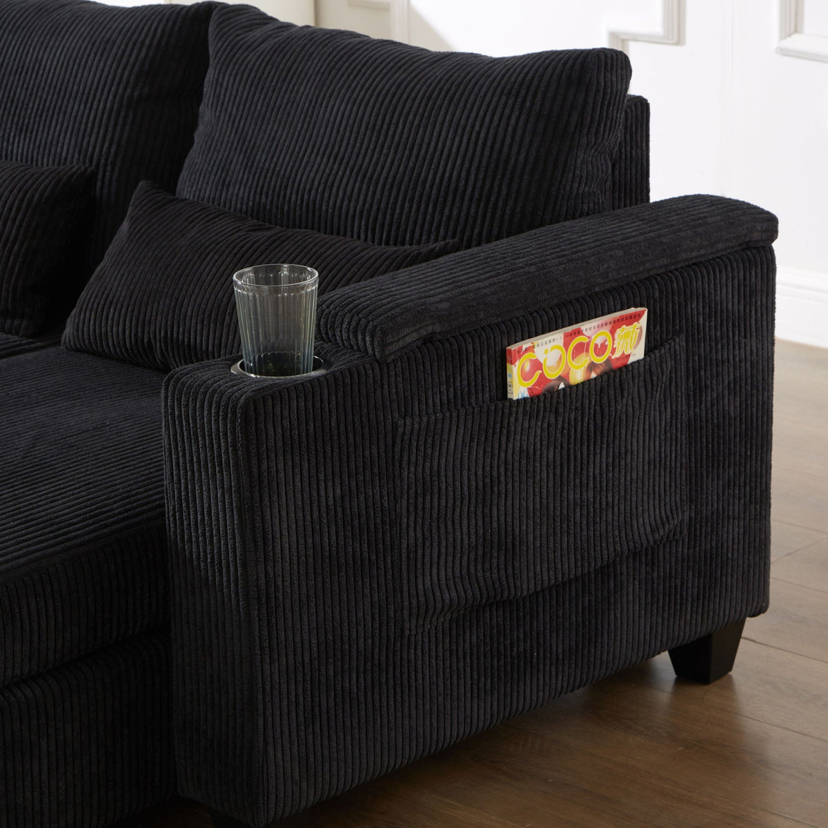 Convertible Chaise Lounge Sofa Chair With USB Ports, Cup Holders, Phone Holder And Storage