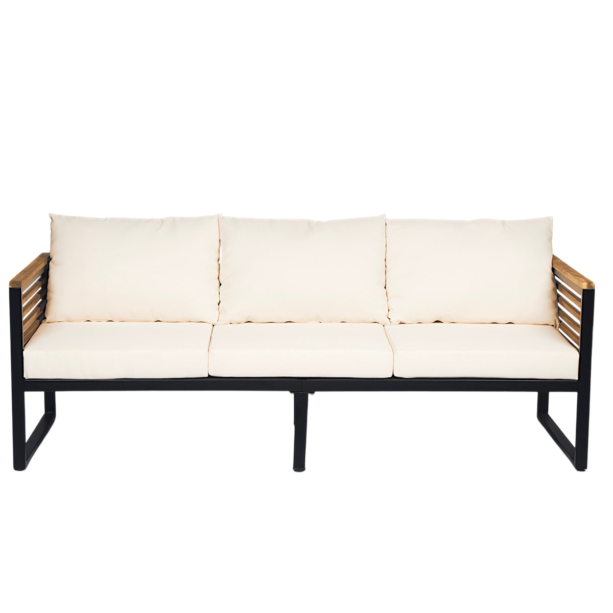 Outdoor 4-Piece Acacia Wood and Metal Patio Sofa Set
