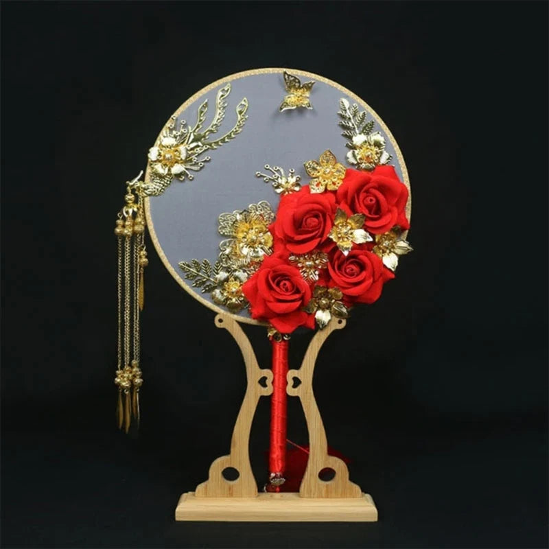 Chinese Bamboo Round Fan Display Holder for Home Decor