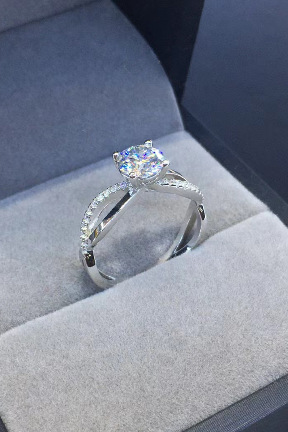 2 Carat Brilliant Round Cut Sparkala™ Crisscross Platinum Over Pure Sterling Silver Ring