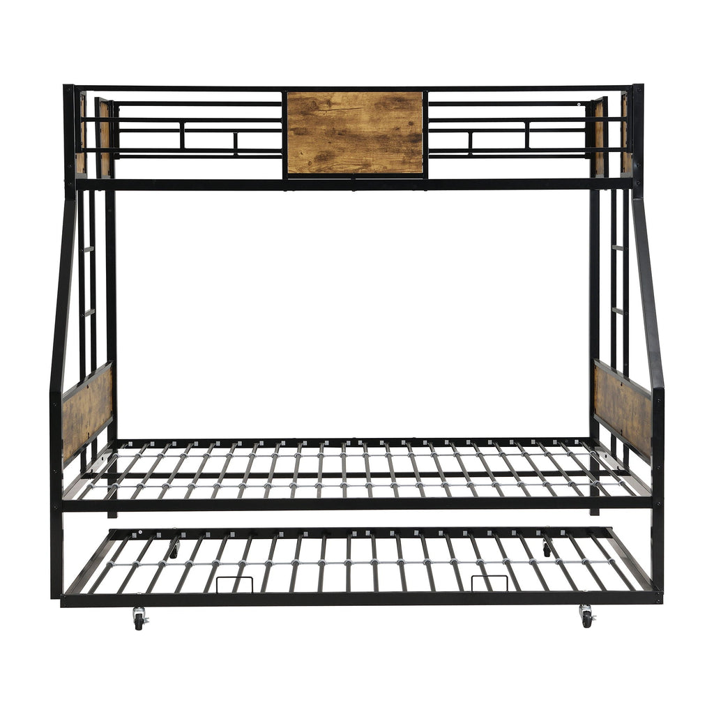 Modern Metal Bunk Bed With Side Ladders And Guardrail