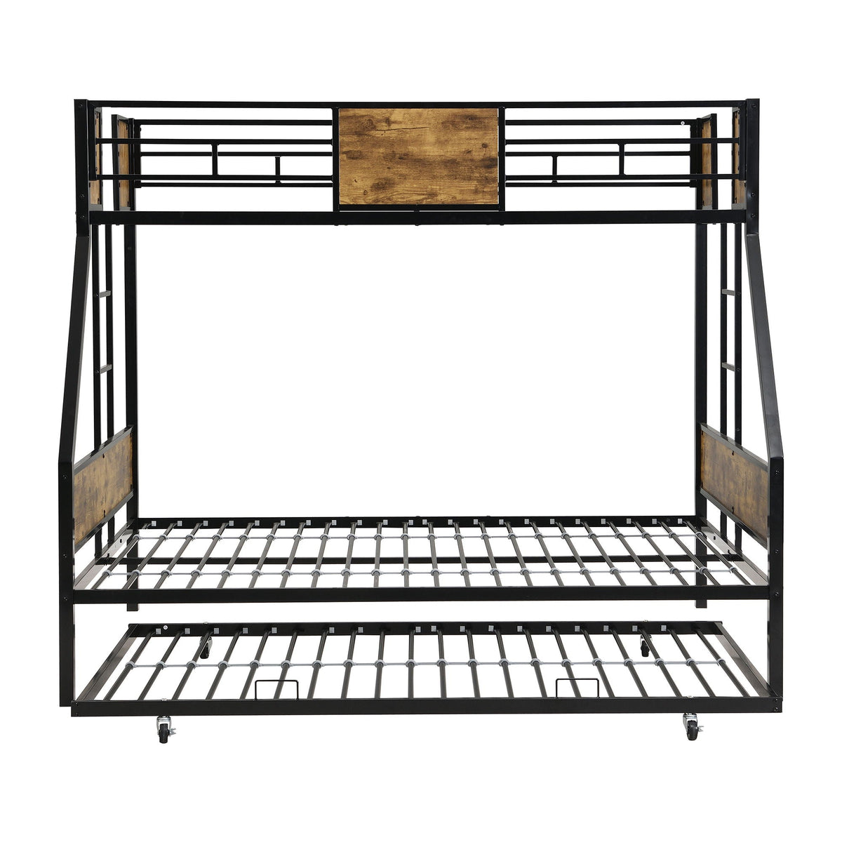 Modern Metal Bunk Bed With Side Ladders And Guardrail