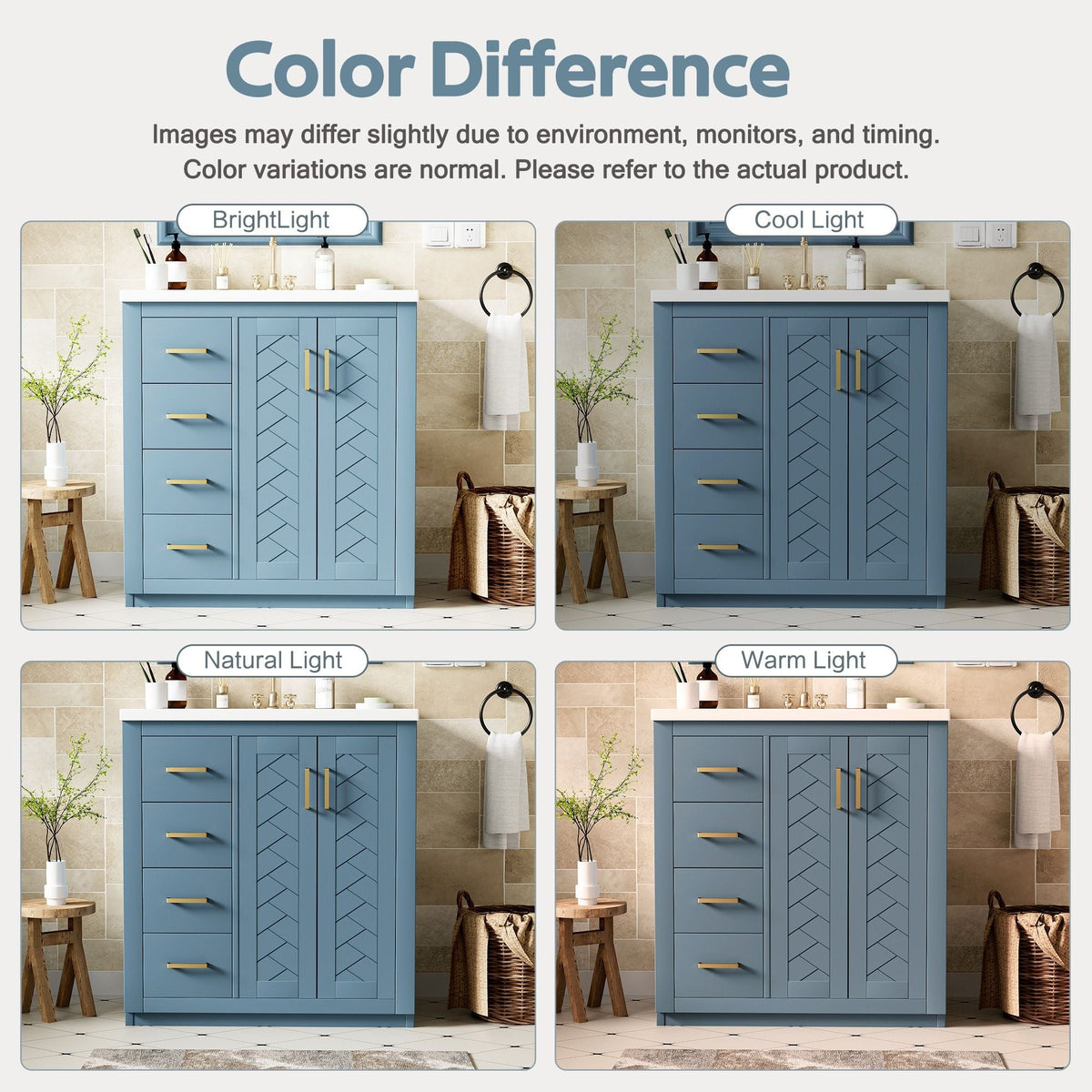 Ceramic Sink Combo, Freestanding Vanity Set With 3 Drawers & Soft Closing Doors