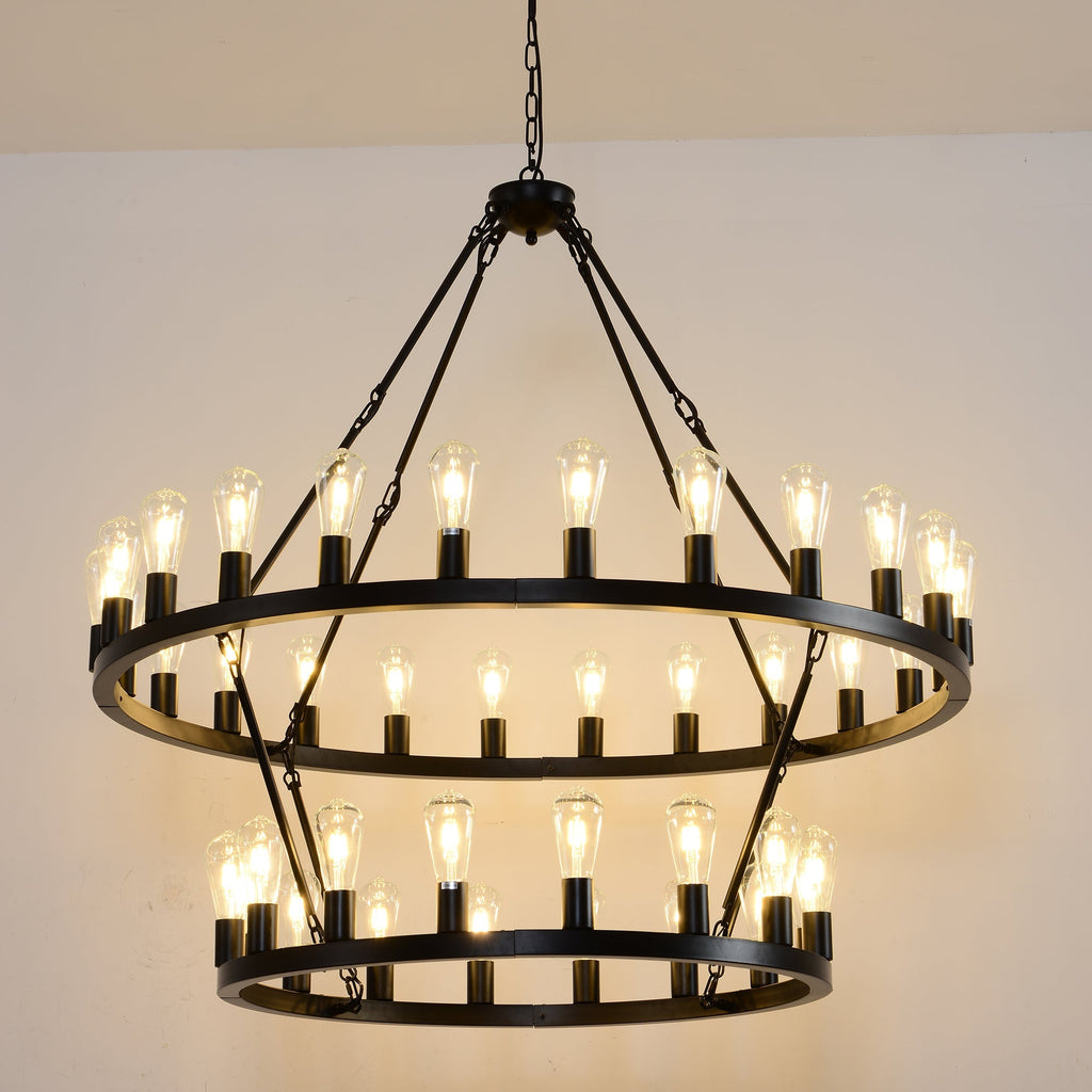 47.24 Inch Matte Black Wagon Wheel Chandelier with 36 Lights