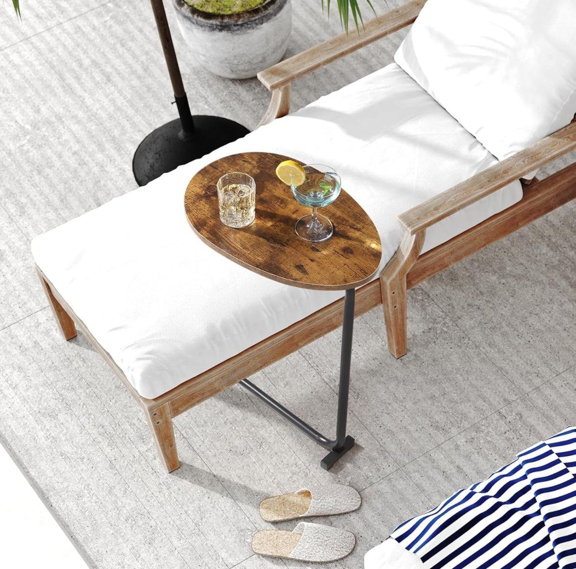 C-Shaped End Table, Round Couch Table for Living Room, Side Table for Bedroom, C Table with Metal Frame for Couch, Sofa, Bedside and Tv Tray, Rustic B