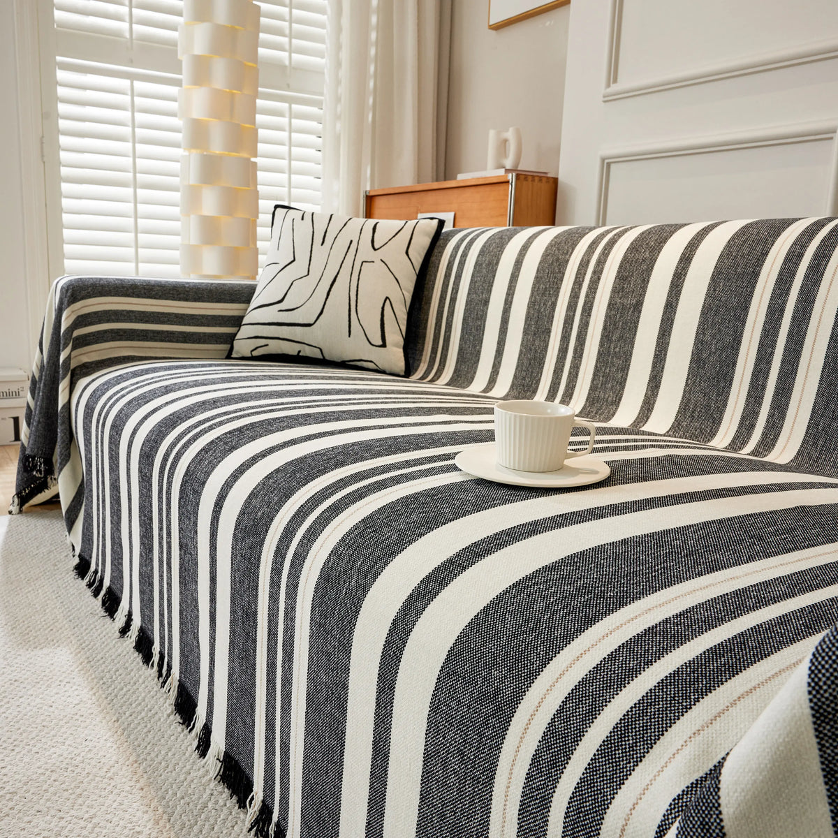 Striped Chenille Sofa Slipcover Throw, Soft Thick Washable Couch Cover Blanket