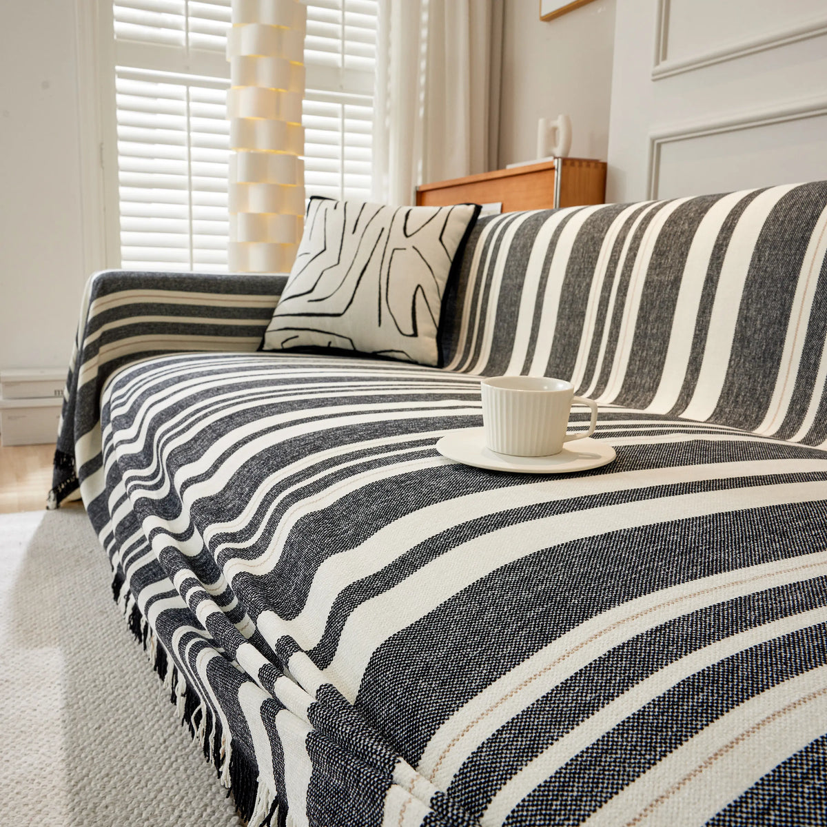Striped Chenille Sofa Slipcover Throw, Soft Thick Washable Couch Cover Blanket