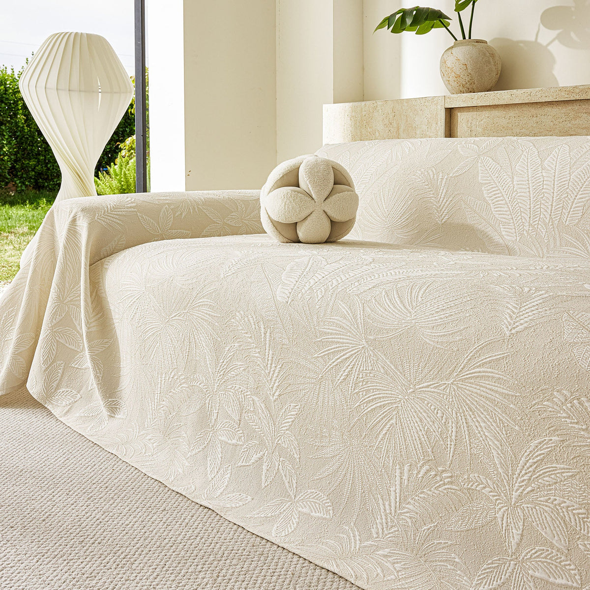 Tropical Botanical Leaf Texture Furniture Protector Blanket Soft Breathable Sofa Cover