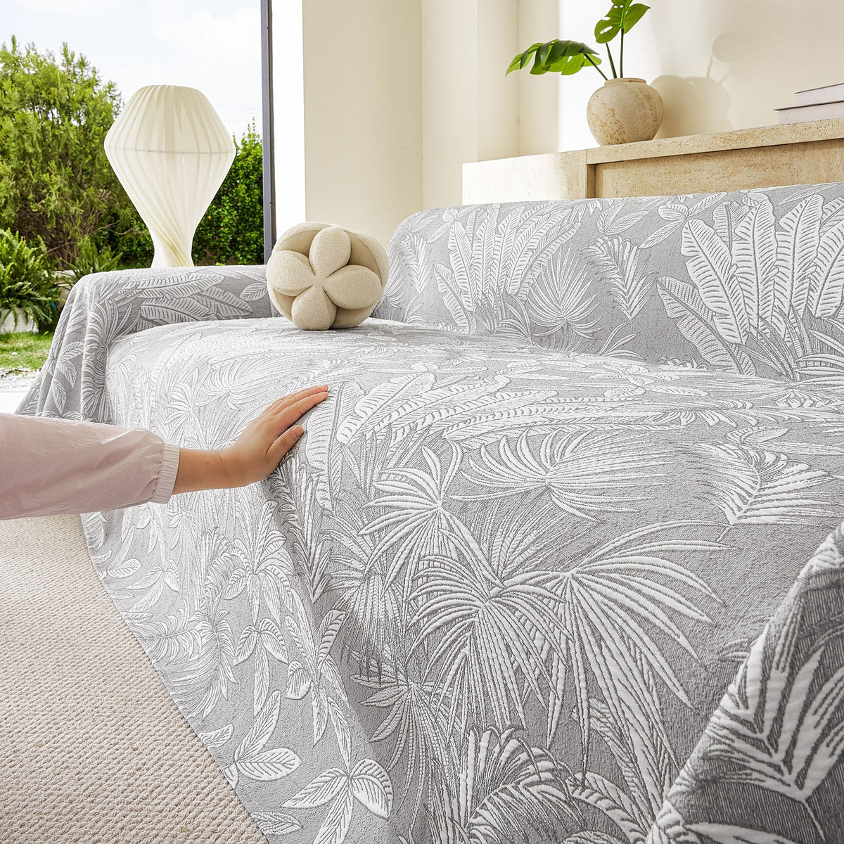 Tropical Botanical Leaf Texture Furniture Protector Blanket Soft Breathable Sofa Cover