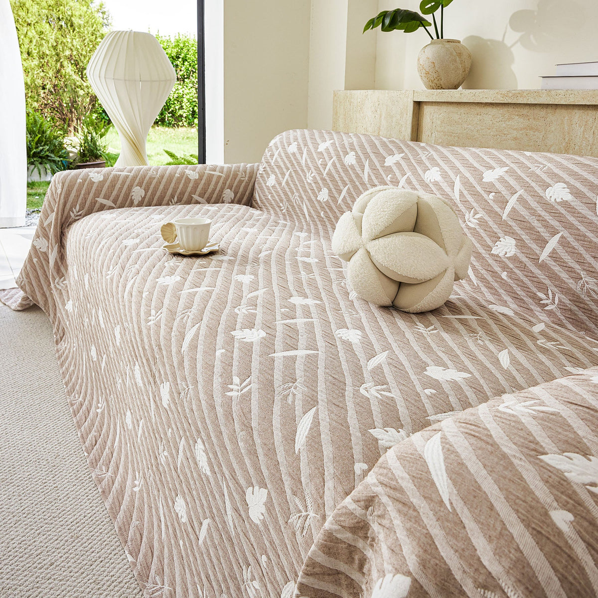 Soft Breathable Sofa Cover Blanket,Botanical Embossed Furniture Protector Throw Cover