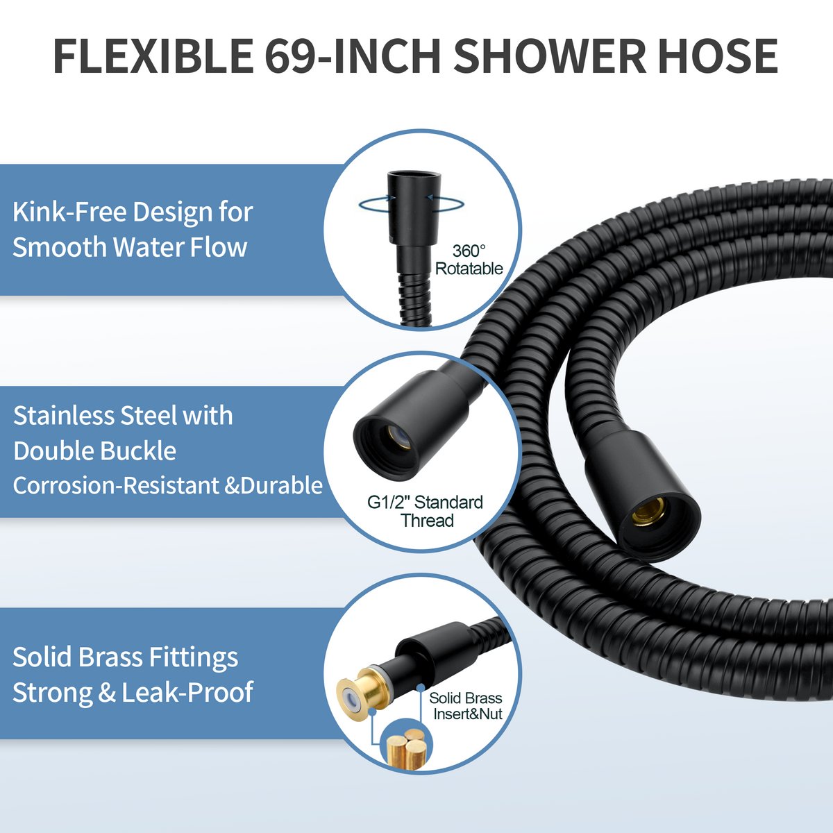 Stainless Steel Slide Bar Grab Rail Set  Includes Handheld Shower Head and 69'' Hose