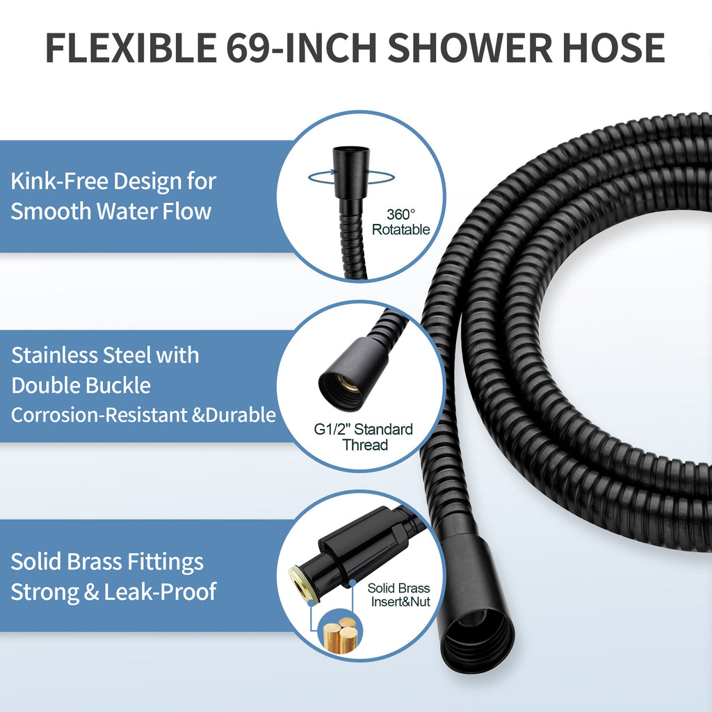 Stainless Steel Slide Bar Grab Rail Set  Includes Handheld Shower Head and 69'' Hose