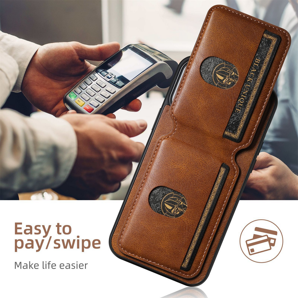 Leather Wallet Phone Case with Card Holder – iPhone 11–16 | Black, Brown & Blue